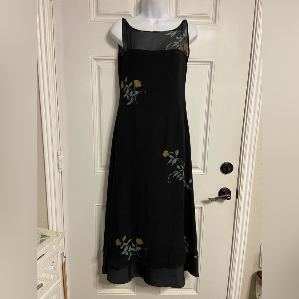 T21- ANINA Black Floral SILK Layered Maxi Dress